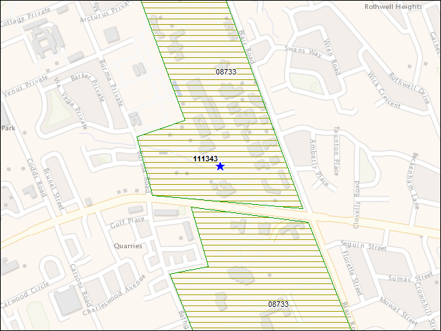A map of the area immediately surrounding building number 111343