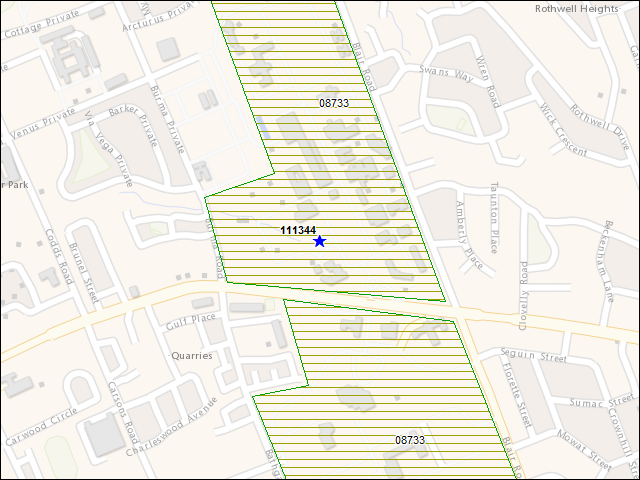 A map of the area immediately surrounding building number 111344