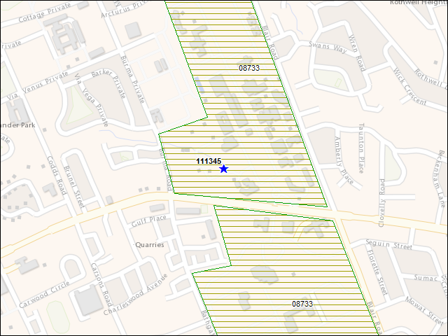 A map of the area immediately surrounding building number 111345