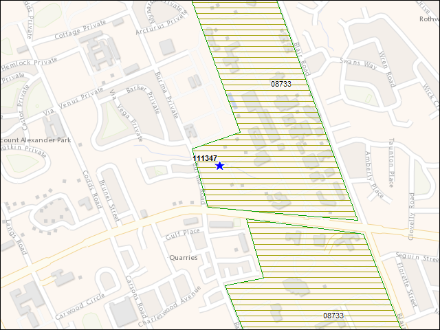 A map of the area immediately surrounding building number 111347