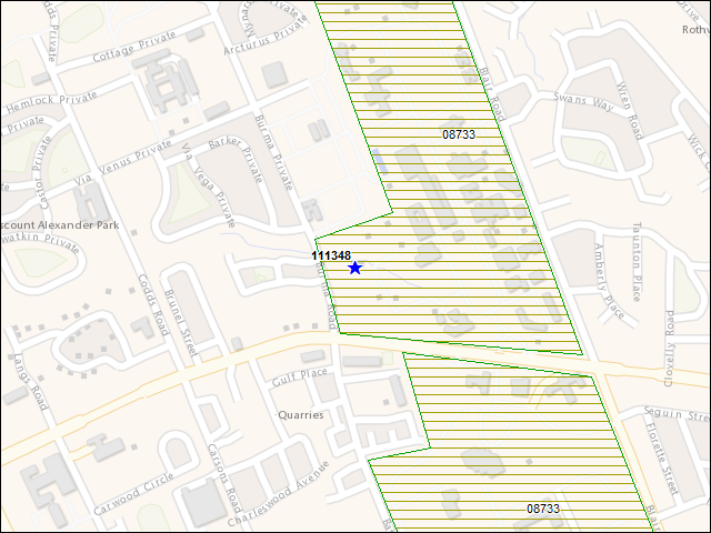 A map of the area immediately surrounding building number 111348