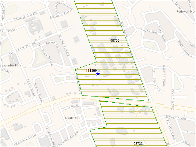 A map of the area immediately surrounding building number 111350