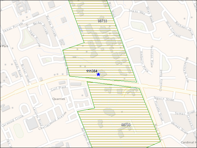 A map of the area immediately surrounding building number 111354
