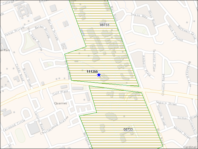 A map of the area immediately surrounding building number 111355
