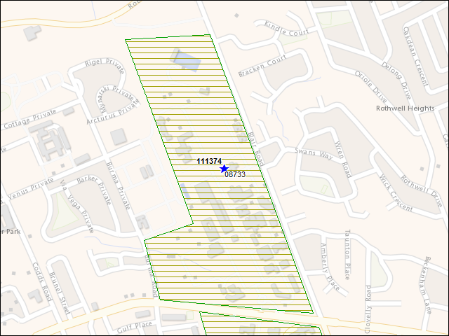 A map of the area immediately surrounding building number 111374