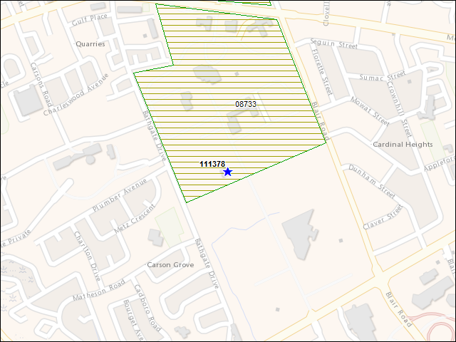 A map of the area immediately surrounding building number 111378