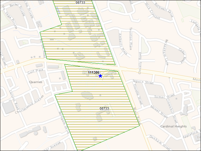 A map of the area immediately surrounding building number 111386