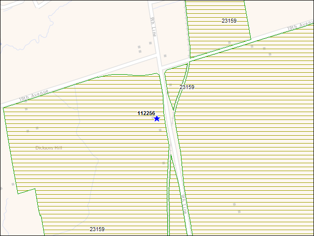 Une carte de la zone qui entoure immédiatement le bâtiment numéro 112256