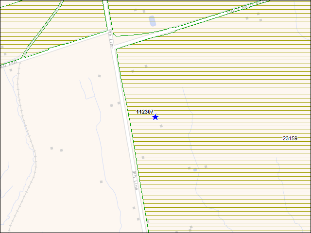 Une carte de la zone qui entoure immédiatement le bâtiment numéro 112307