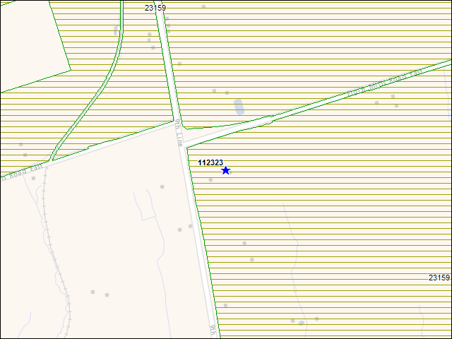 Une carte de la zone qui entoure immédiatement le bâtiment numéro 112323