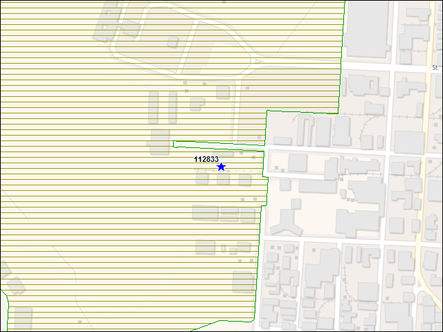 Une carte de la zone qui entoure immédiatement le bâtiment numéro 112833
