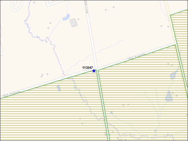 Une carte de la zone qui entoure immédiatement le bâtiment numéro 113047