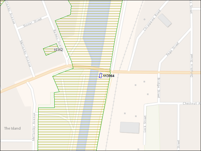 Une carte de la zone qui entoure immédiatement le bâtiment numéro 113964
