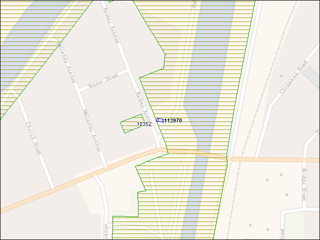 Une carte de la zone qui entoure immédiatement le bâtiment numéro 113970