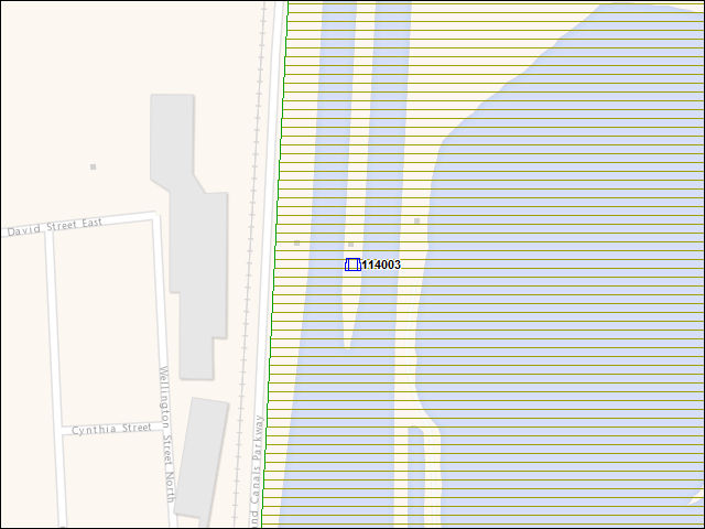 Une carte de la zone qui entoure immédiatement le bâtiment numéro 114003