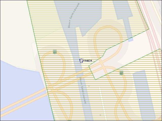 Une carte de la zone qui entoure immédiatement le bâtiment numéro 114031