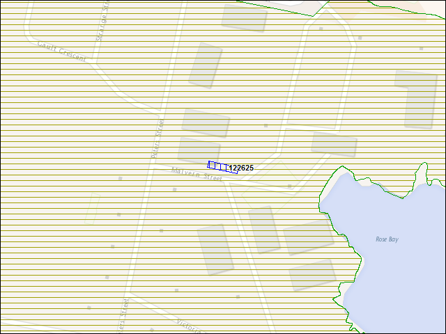 Une carte de la zone qui entoure immédiatement le bâtiment numéro 122625