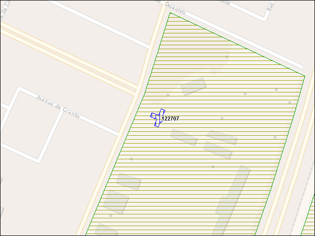 Une carte de la zone qui entoure immédiatement le bâtiment numéro 122707