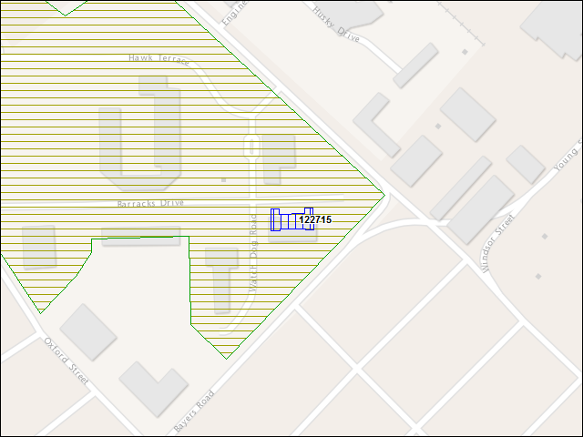 Une carte de la zone qui entoure immédiatement le bâtiment numéro 122715