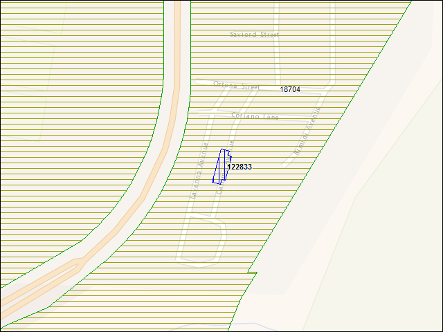 Une carte de la zone qui entoure immédiatement le bâtiment numéro 122833