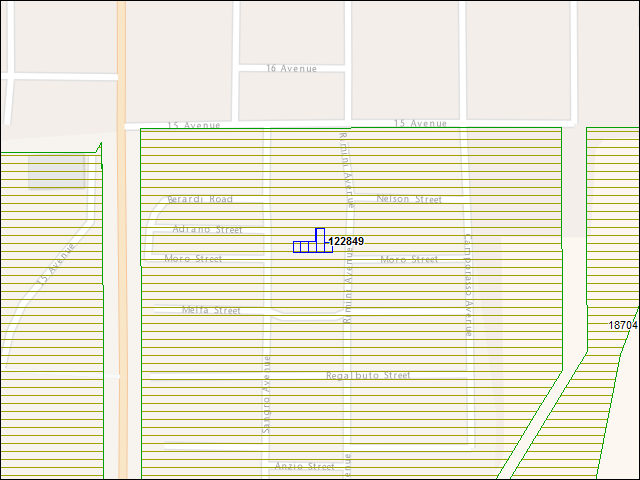 Une carte de la zone qui entoure immédiatement le bâtiment numéro 122849
