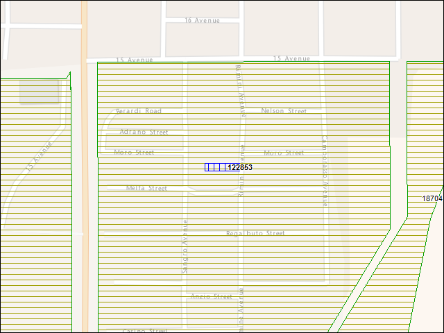 Une carte de la zone qui entoure immédiatement le bâtiment numéro 122853