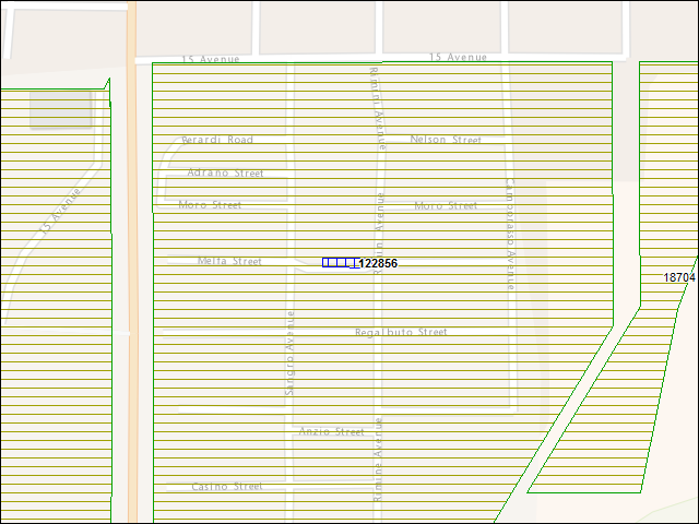 Une carte de la zone qui entoure immédiatement le bâtiment numéro 122856