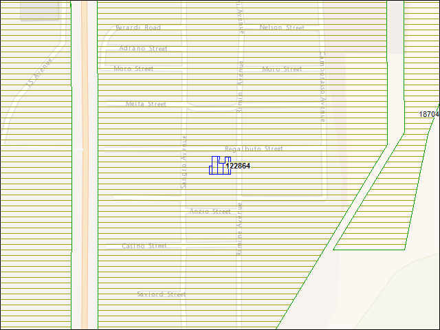 Une carte de la zone qui entoure immédiatement le bâtiment numéro 122864