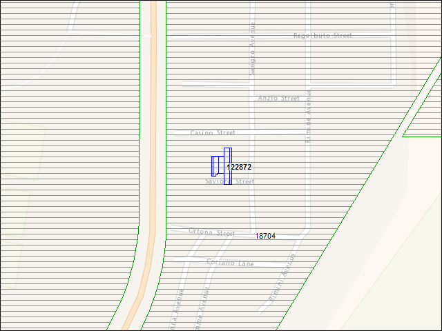 Une carte de la zone qui entoure immédiatement le bâtiment numéro 122872