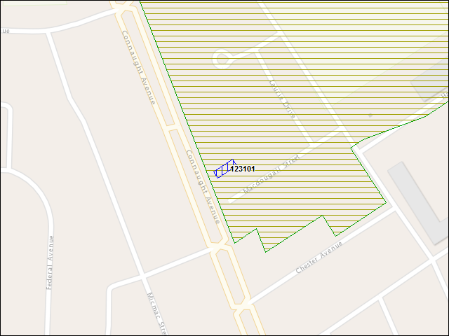 Une carte de la zone qui entoure immédiatement le bâtiment numéro 123101