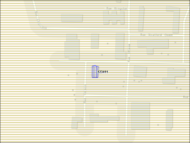 Une carte de la zone qui entoure immédiatement le bâtiment numéro 123411