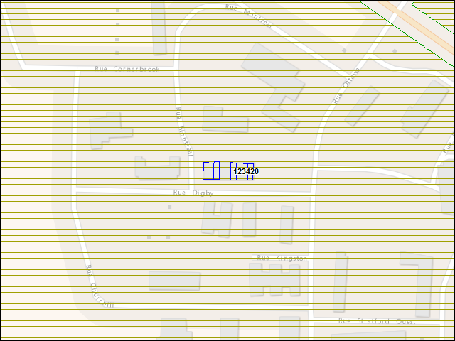 Une carte de la zone qui entoure immédiatement le bâtiment numéro 123420