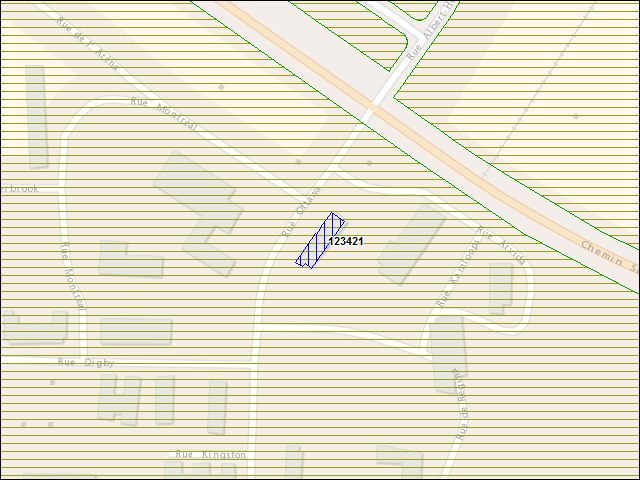 Une carte de la zone qui entoure immédiatement le bâtiment numéro 123421
