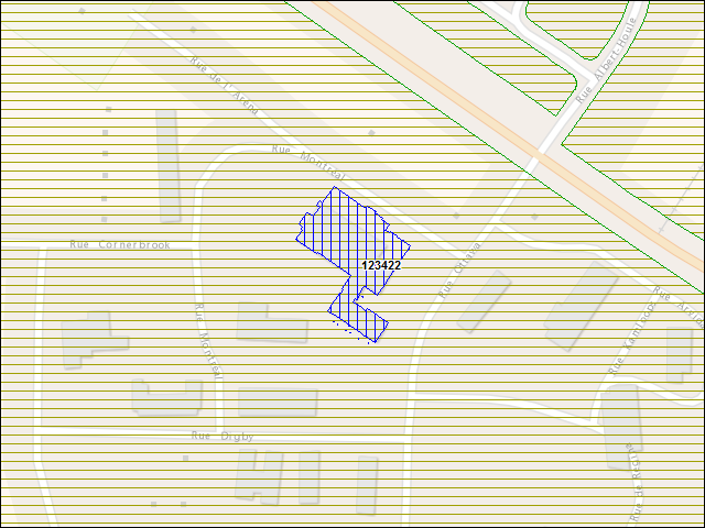 Une carte de la zone qui entoure immédiatement le bâtiment numéro 123422