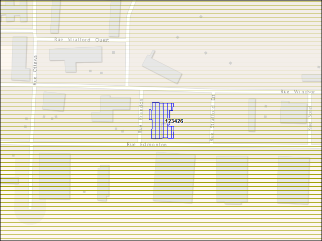 Une carte de la zone qui entoure immédiatement le bâtiment numéro 123426