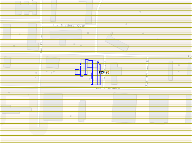 Une carte de la zone qui entoure immédiatement le bâtiment numéro 123428
