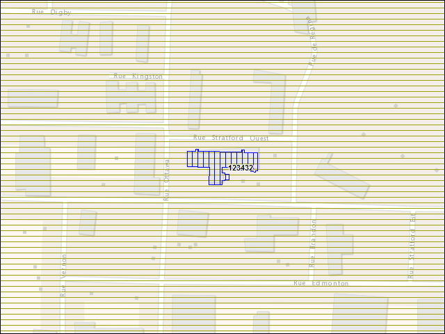 Une carte de la zone qui entoure immédiatement le bâtiment numéro 123432