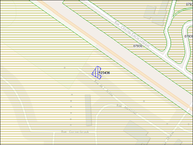 Une carte de la zone qui entoure immédiatement le bâtiment numéro 123436