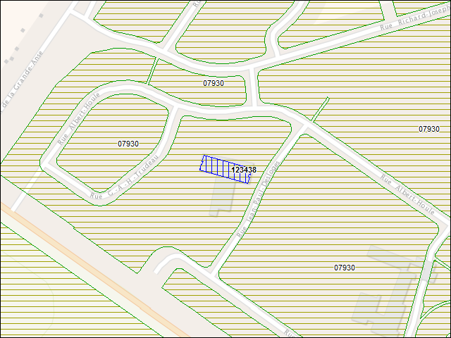 Une carte de la zone qui entoure immédiatement le bâtiment numéro 123438