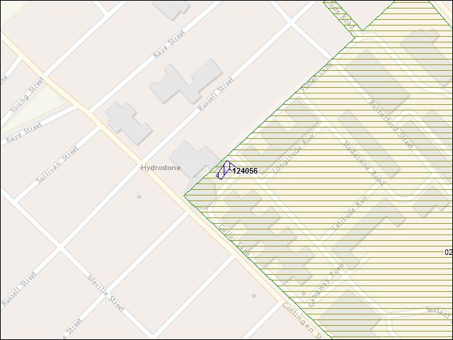 Une carte de la zone qui entoure immédiatement le bâtiment numéro 124056