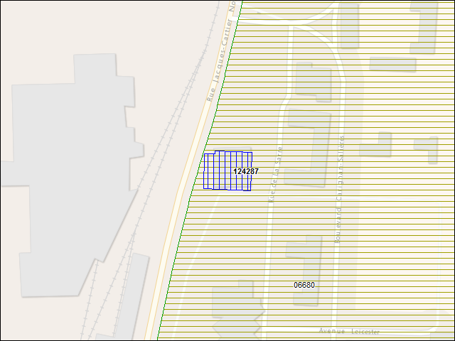 Une carte de la zone qui entoure immédiatement le bâtiment numéro 124287