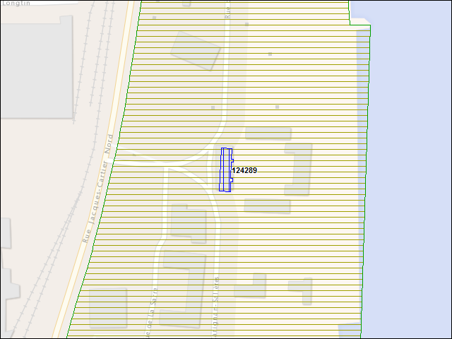 Une carte de la zone qui entoure immédiatement le bâtiment numéro 124289