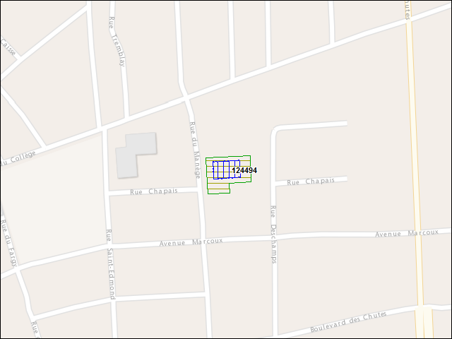 Une carte de la zone qui entoure immédiatement le bâtiment numéro 124494
