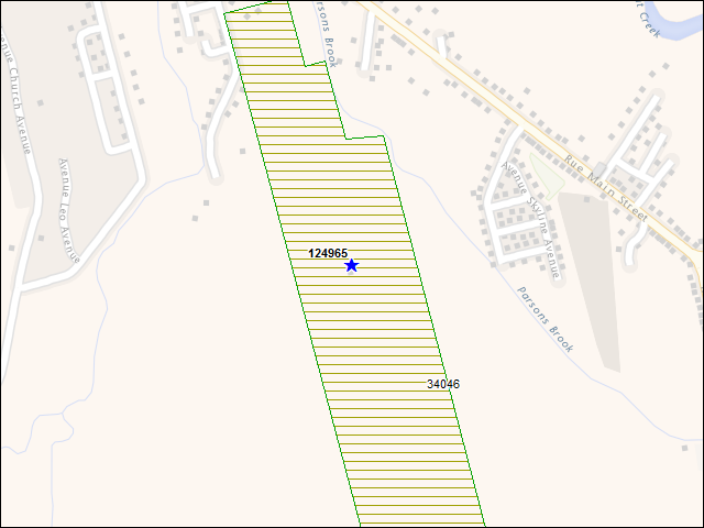 Une carte de la zone qui entoure immédiatement le bâtiment numéro 124965