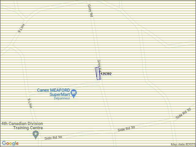 Une carte de la zone qui entoure immédiatement le bâtiment numéro 125392