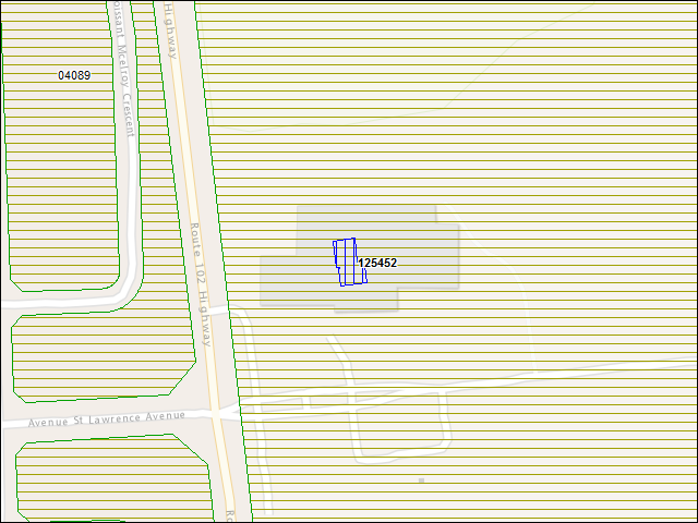 Une carte de la zone qui entoure immédiatement le bâtiment numéro 125452