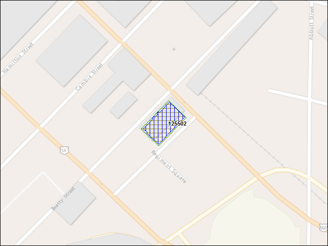 Une carte de la zone qui entoure immédiatement le bâtiment numéro 125502