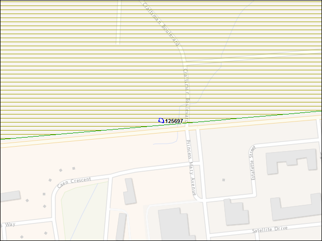 Une carte de la zone qui entoure immédiatement le bâtiment numéro 125697