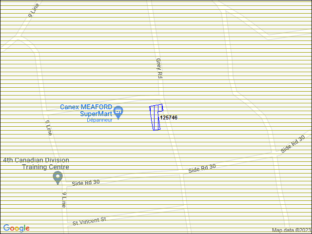 Une carte de la zone qui entoure immédiatement le bâtiment numéro 125746