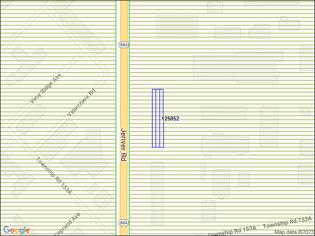 Une carte de la zone qui entoure immédiatement le bâtiment numéro 125852